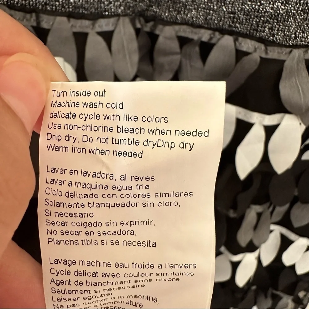 Laundry by Shelli Segal Dress Girls Sz 16 Leaf Detail Artsy, Black White Silver